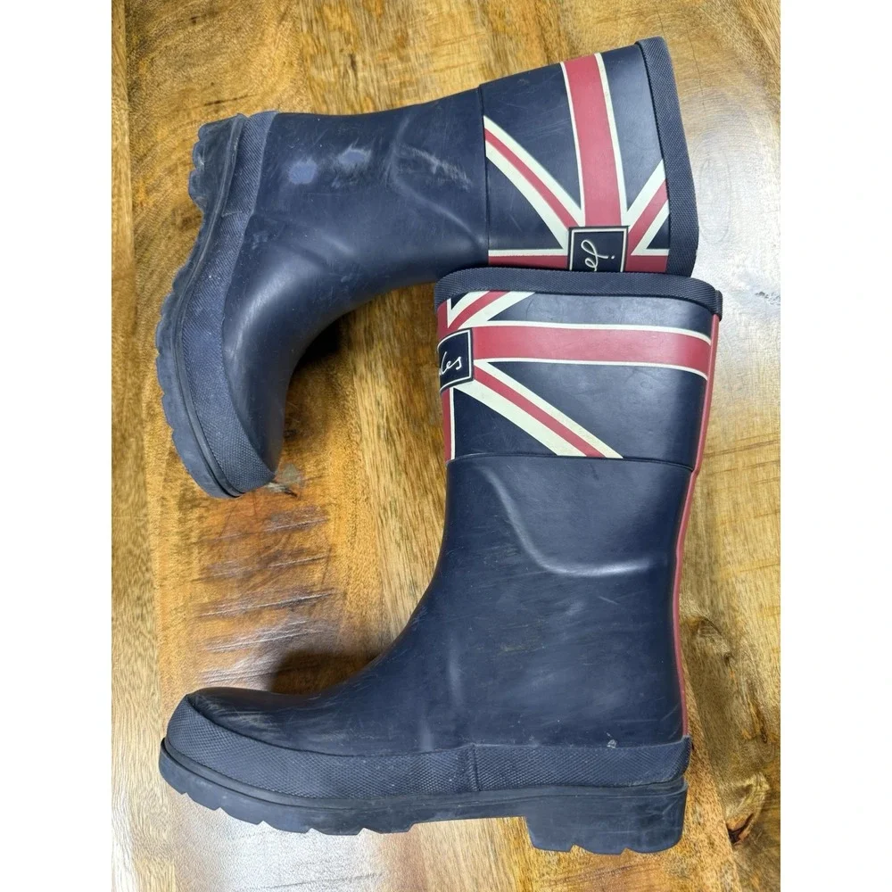 Joules Union Jack Rain Boots Kids US 2 EU 33 Navy Rubber Wellington Buckle